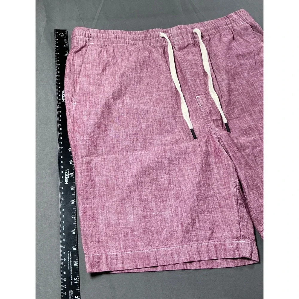 Banana Republic Mens Large Burgundy Cotton Chambray Drawstring Shorts Elastic